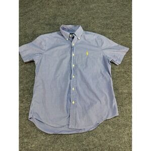 Ralph Lauren Mens Blue Gingham Short Sleeve Button Down Shirt Sz M Yellow Pony